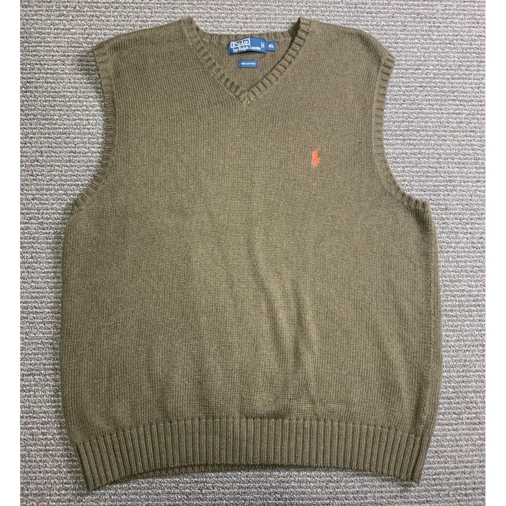 Polo Ralph Lauren Vest Mens XL Black Pima Cotton Orange Pony V-Neck Sweater